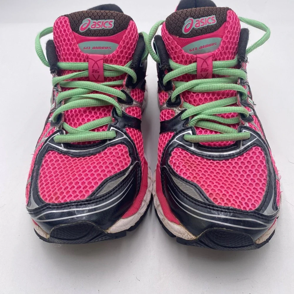 ASICS Gel-Nimbus 16 Running Shoes Womens 6.5 Pink Black Mint T485N GEL Cushioned